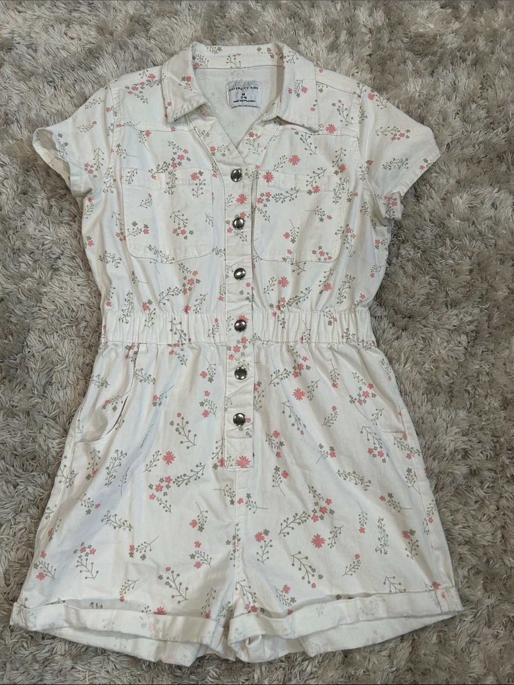Celebrity Pink Cream Romper with Pink Floral Print